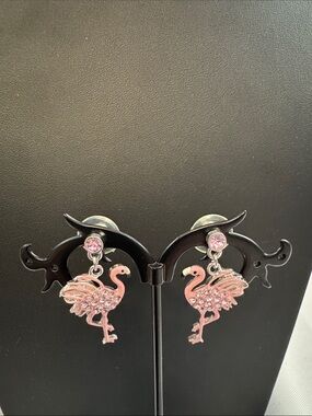 Pink Flamingo Crystal Dangle Earrings - Women Jewelry